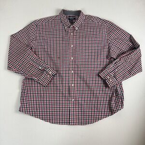 Mix & NY Button Down Gingham Plaid Long Sleeve Shirt Mens 2XL Red Casual Stretch